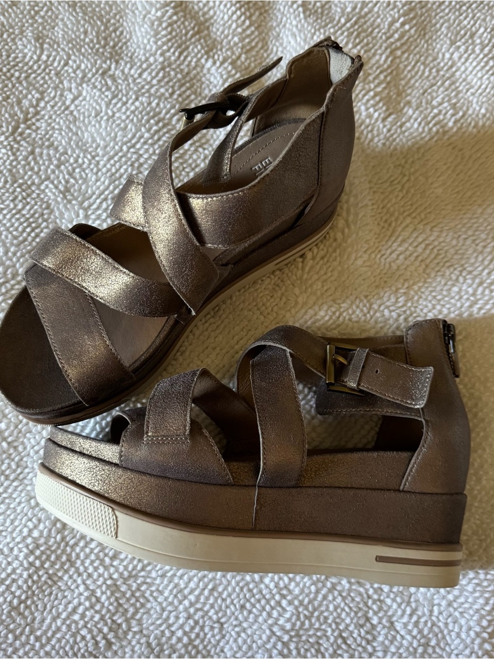 Wedge Sandals in Metallic Bronze - Women's Comfortable Platform Sandals
